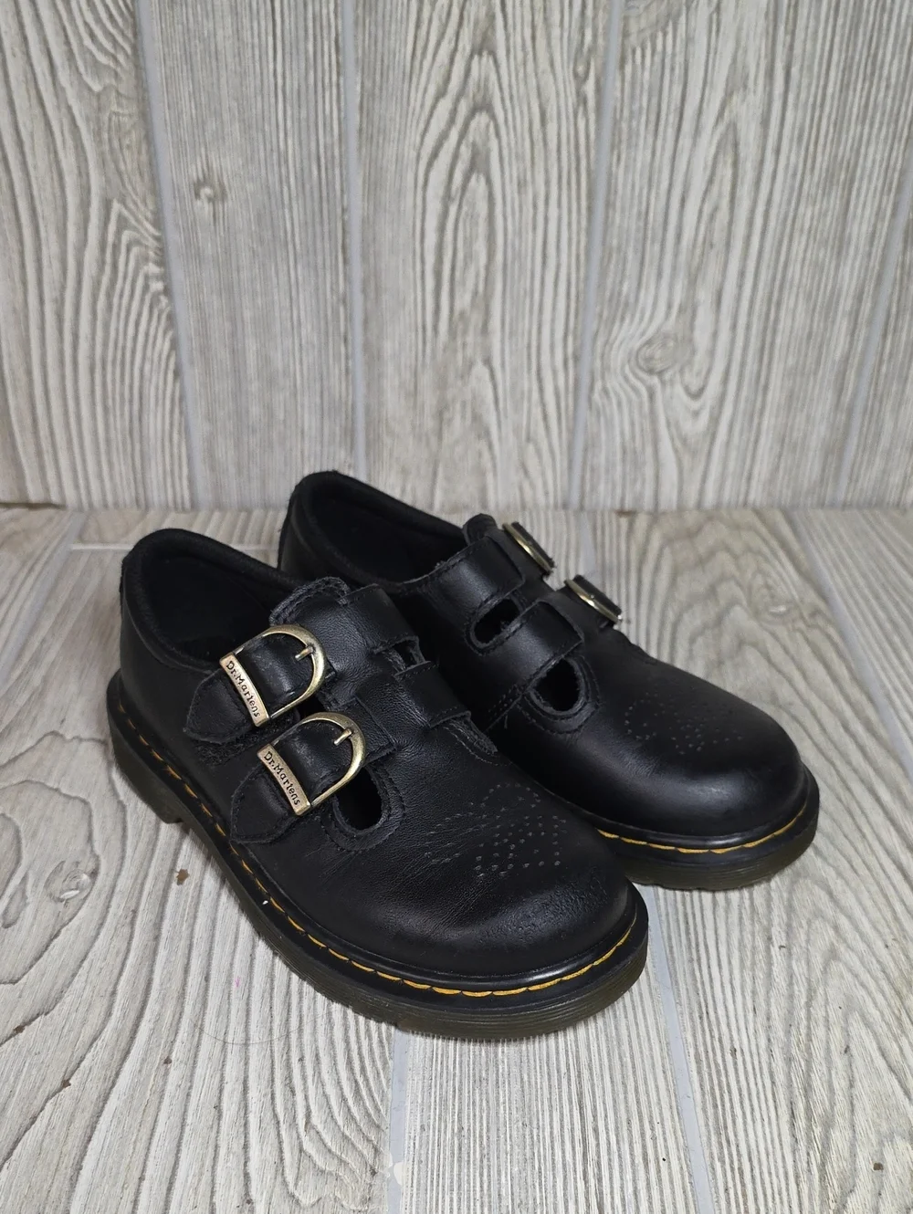 Dr. Martens Kids 8065 Black Leather Mary Jane Shoes Kids Size 13